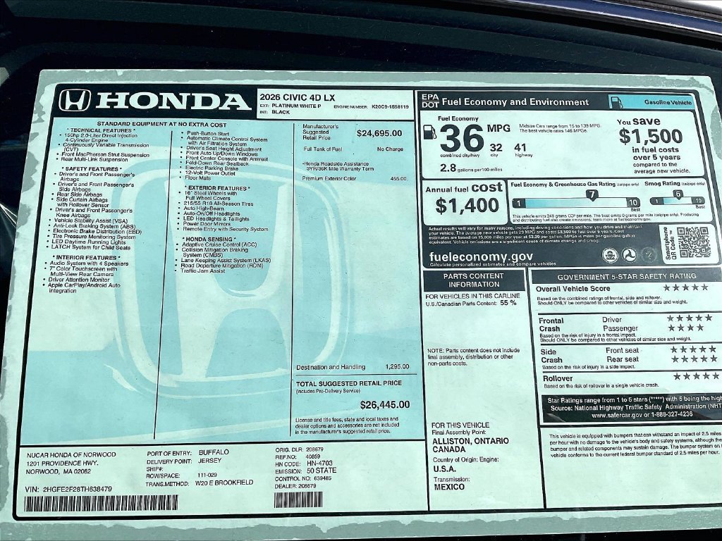 New 2026 Honda Civic LX image 16