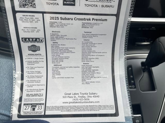 Certified 2025 Subaru Crosstrek 2.0i Premium AWD/4WD image 27