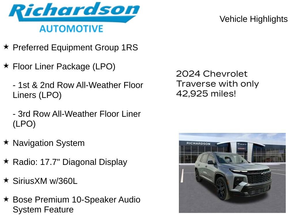 Used 2024 Chevrolet Traverse RS w/ LPO, Floor Liner Package FWD image 10