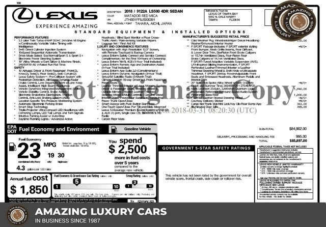 Used 2018 Lexus LS 500 F Sport w/ Accessory Package (Z2)