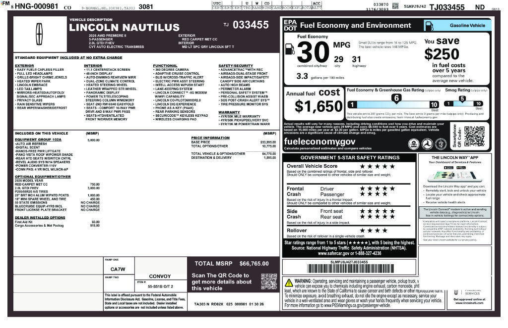 New 2026 Lincoln Nautilus Premier w/ Equipment Group 102A AWD/4WD image 43