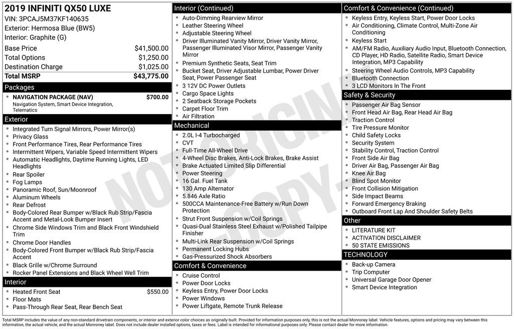 Used 2019 INFINITI QX50 Luxe w/ Navigation Package image 36