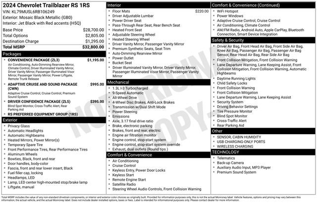 Certified 2024 Chevrolet TrailBlazer RS w/ Convenience Package AWD/4WD image 6