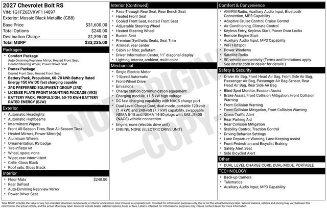 New 2027 Chevrolet Bolt RS FWD image 26