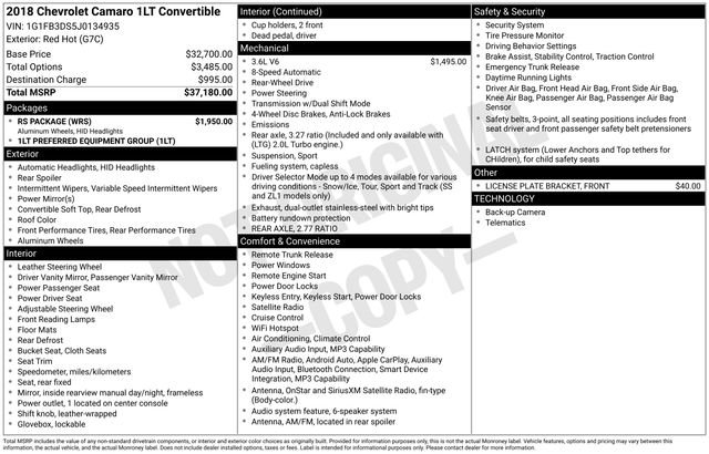 Used 2018 Chevrolet Camaro LT w/ RS Package image 4