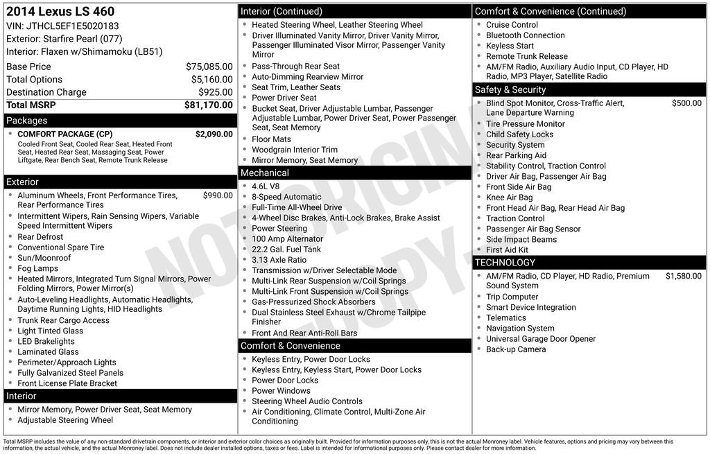 Used 2014 Lexus LS 460 AWD w/ Comfort Package image 11