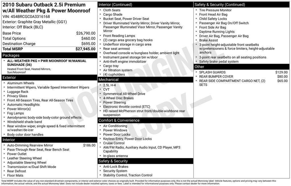 Used 2010 Subaru Outback 2.5i Premium image 2