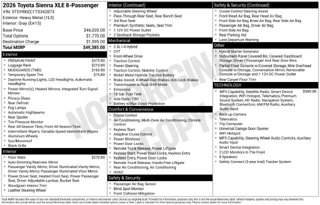 New 2026 Toyota Sienna XLE