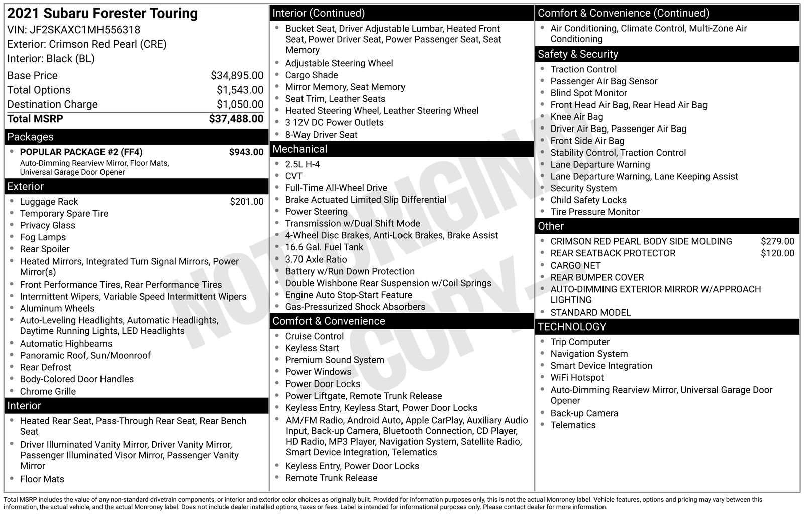 Certified 2021 Subaru Forester Touring w/ Popular Package #2 AWD/4WD image 7