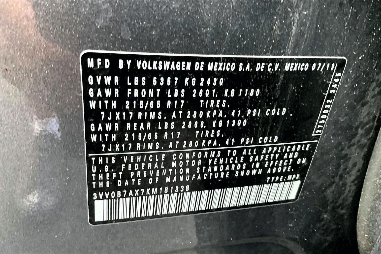 Used 2019 Volkswagen Tiguan S w/ 3rd Row Seat Package AWD/4WD image 30