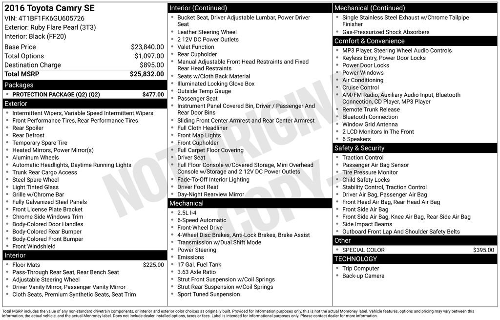 Used 2016 Toyota Camry SE w/ Protection Package (Q2) image 5