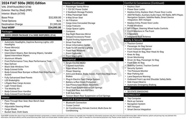 New 2024 FIAT 500 e (RED) FWD image 4