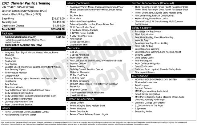 Certified 2021 Chrysler Pacifica Touring w/ Cold Weather Group FWD image 8