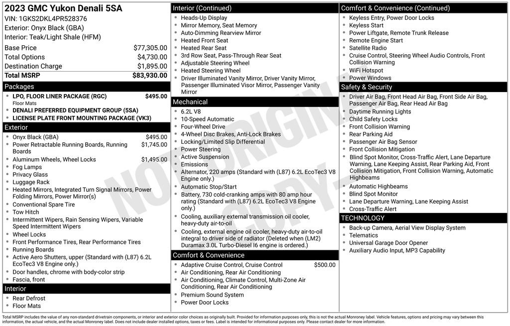 Used 2023 GMC Yukon Denali w/ LPO, Floor Liner Package image 9