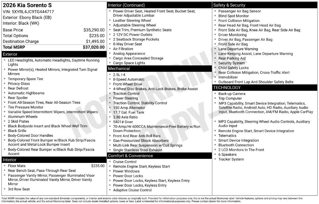 Certified 2026 Kia Sorento S FWD image 7
