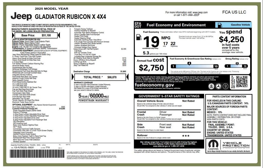 Certified 2025 Jeep Gladiator Rubicon AWD/4WD image 3