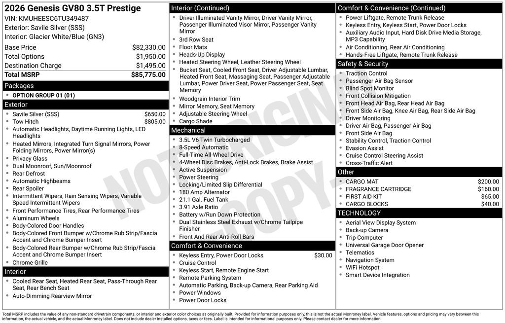 New 2026 Genesis GV80 3.5T Prestige AWD/4WD image 8