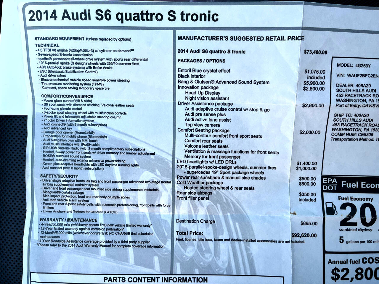 Used 2014 Audi S6 Prestige w/ Driver Assistance Package image 47