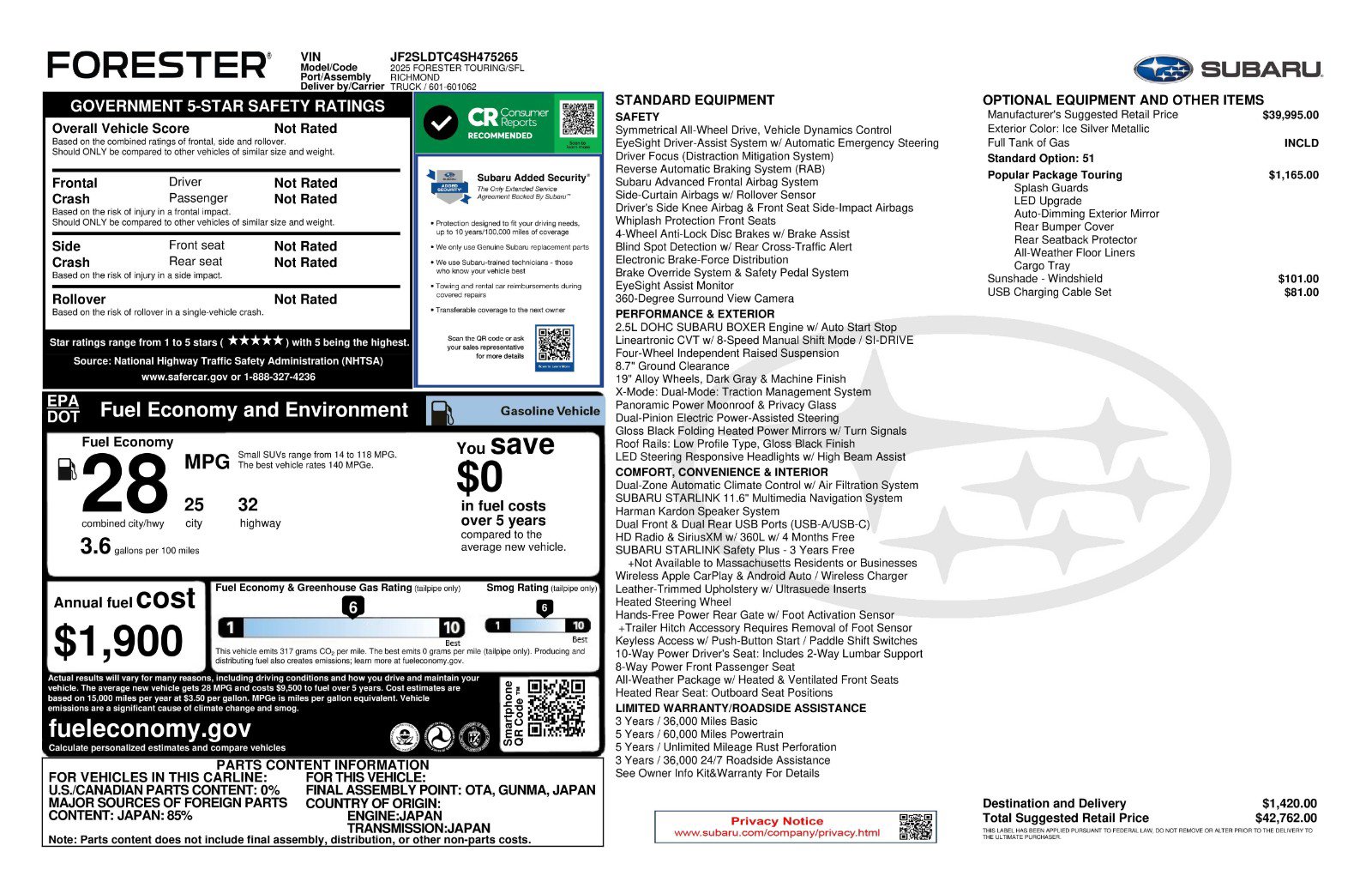 Certified 2025 Subaru Forester Touring w/ Popular Package - Touring image 11