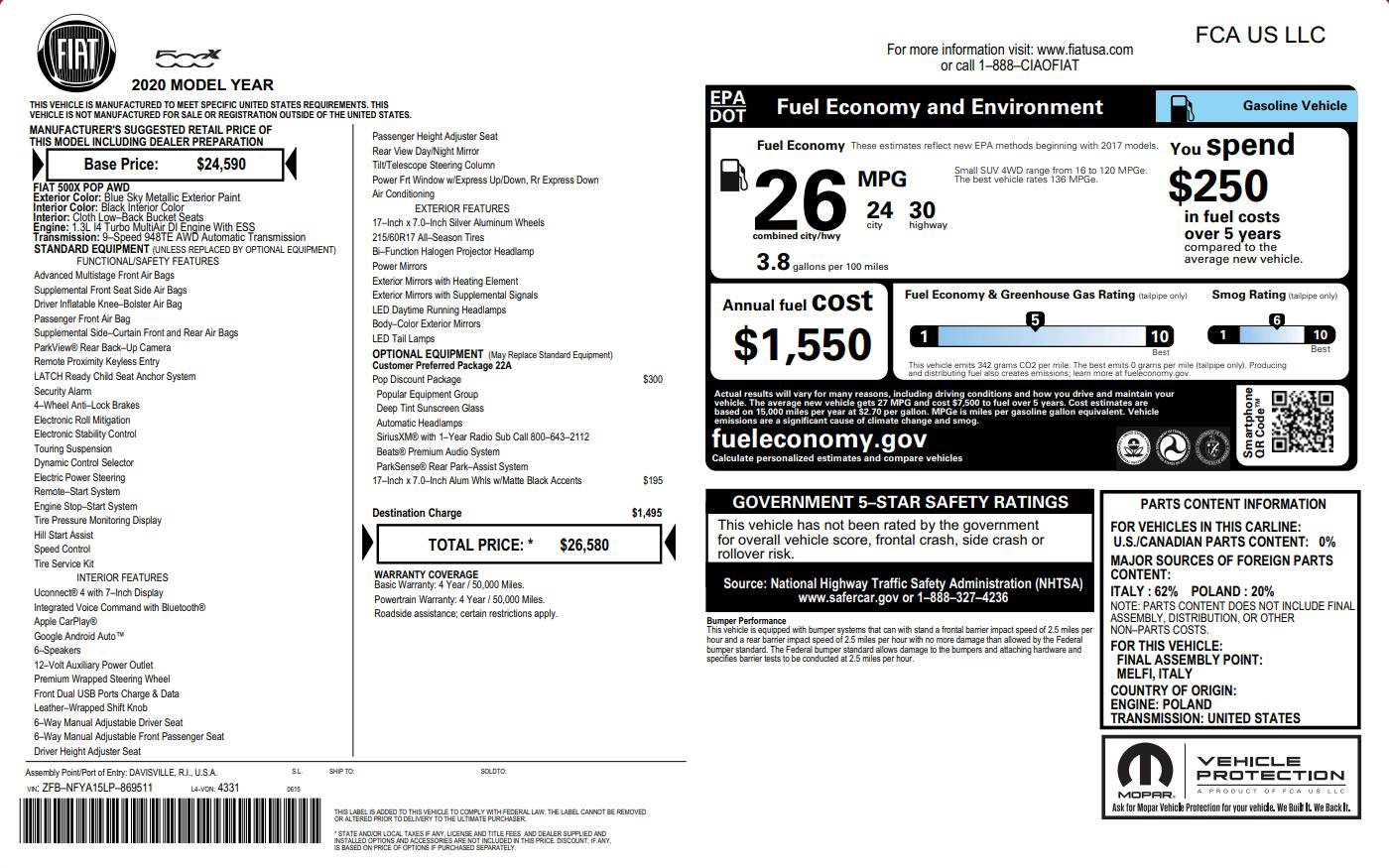 Used 2020 FIAT 500X Pop image 2