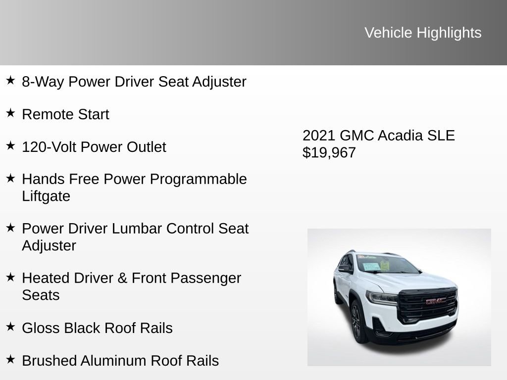 Used 2021 GMC Acadia SLE w/ Driver Convenience Package image 16