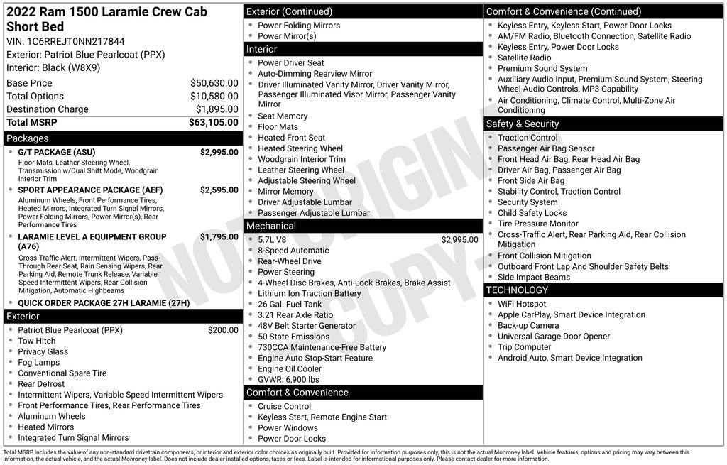 Used 2022 RAM 1500 Laramie w/ G/T Package RWD image 10