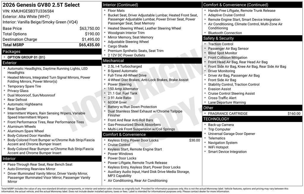 New 2026 Genesis GV80 2.5T Select AWD/4WD image 2