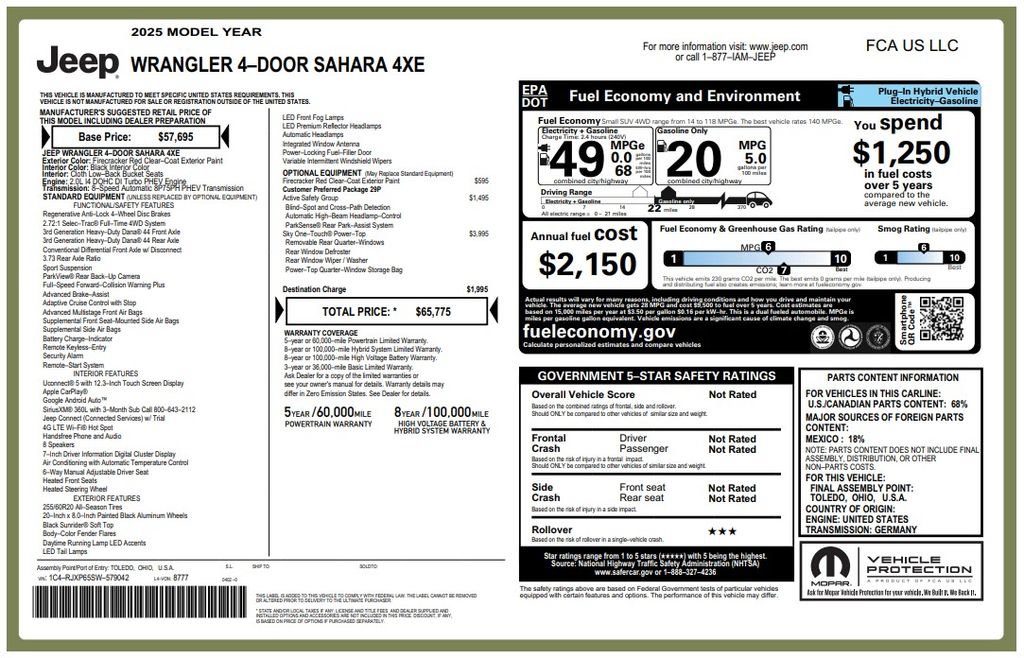 Certified 2025 Jeep Wrangler Unlimited Sahara w/ Safety Group AWD/4WD image 4