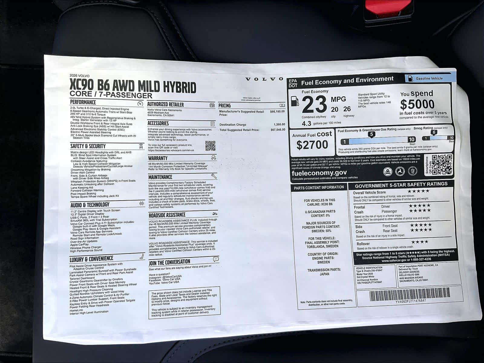 New 2026 Volvo XC90 B6 Core AWD/4WD image 37