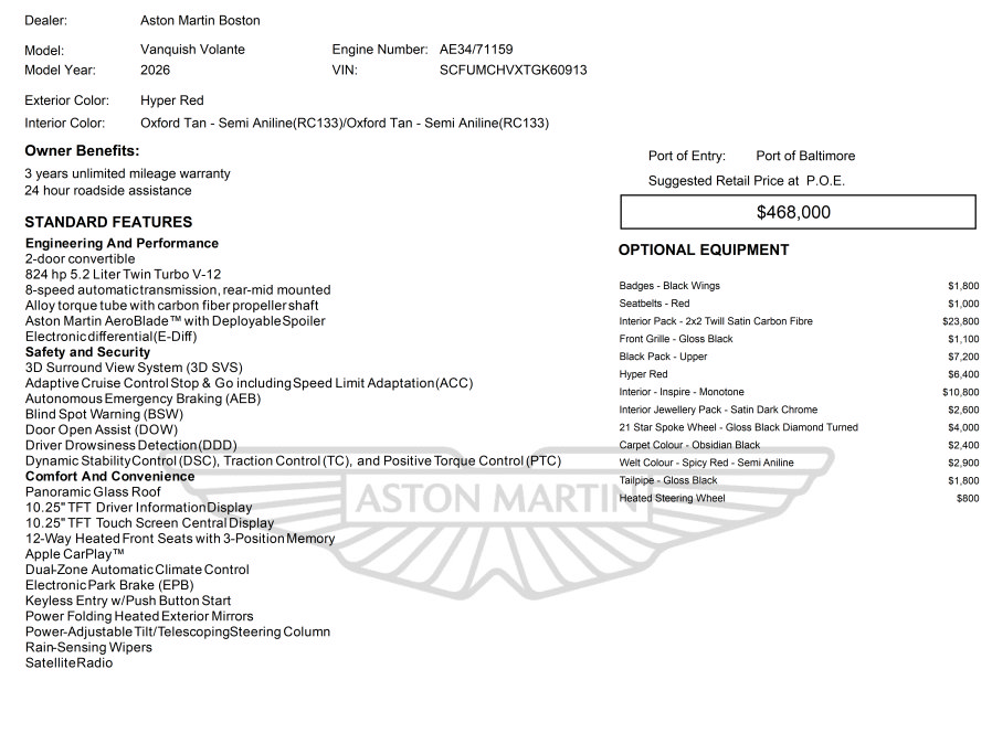 New 2026 Aston Martin Vanquish Convertible RWD image 24