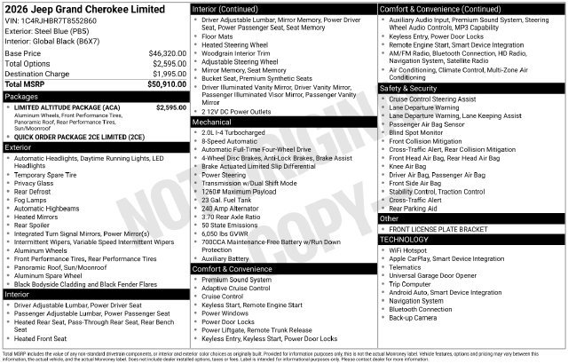 New 2026 Jeep Grand Cherokee Limited w/ Limited Altitude Package AWD/4WD image 31