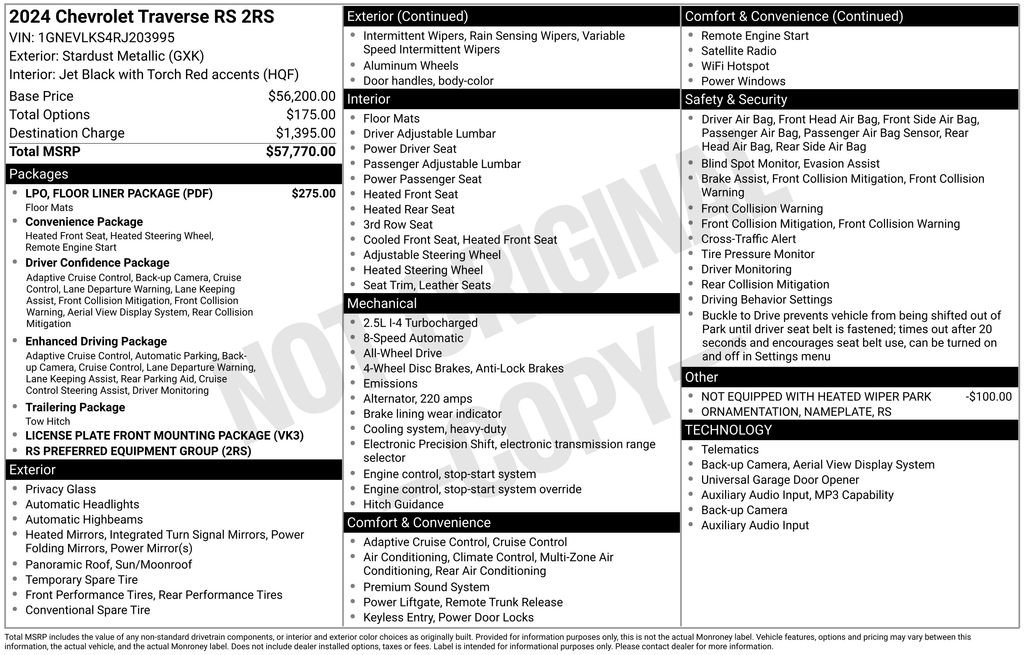 Used 2024 Chevrolet Traverse RS w/ LPO, Floor Liner Package AWD/4WD image 6