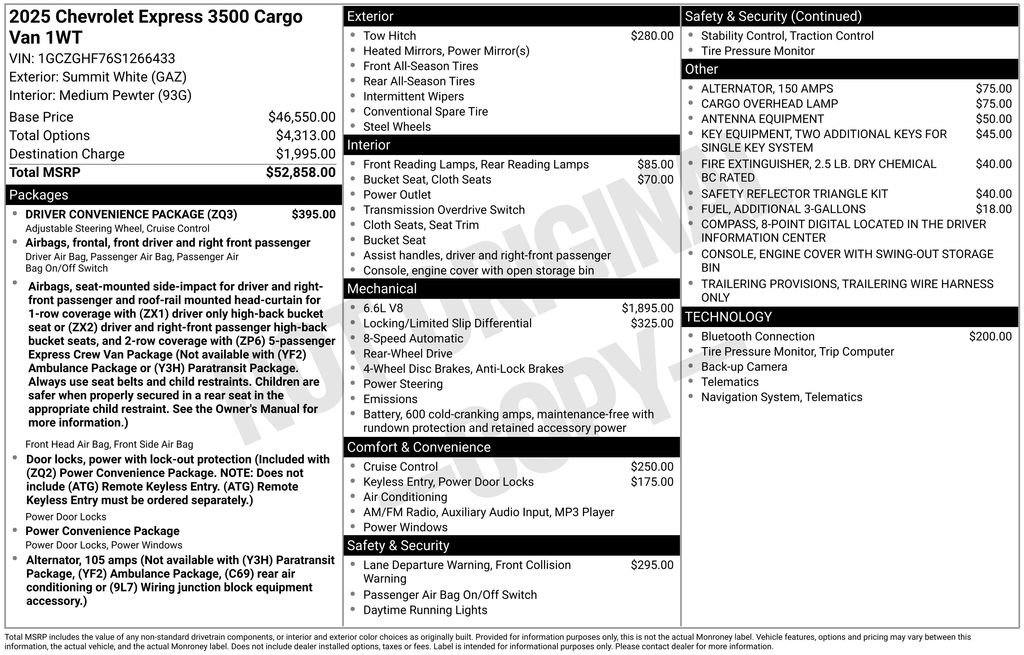 New 2025 Chevrolet Express 3500 Work Van w/ Driver Convenience Package image 12