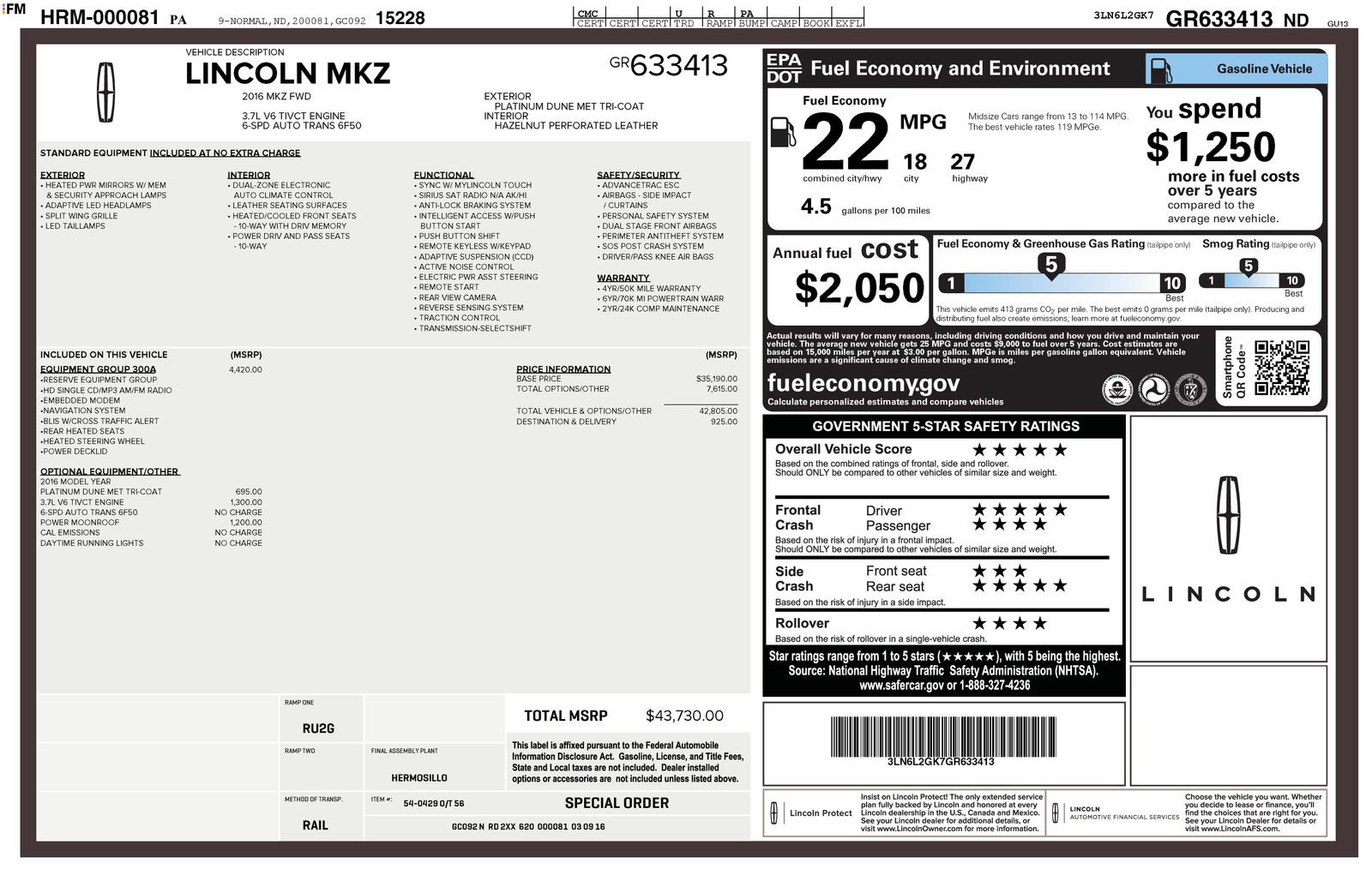 Used 2016 Lincoln MKZ w/ Equipment Group 300A Reserve FWD image 31