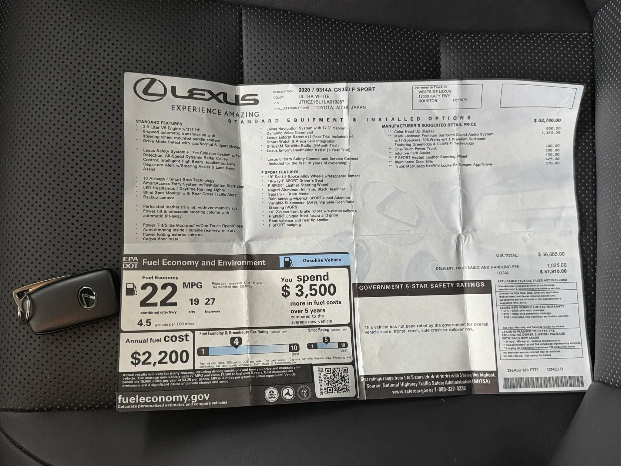 Used 2020 Lexus GS 350 F Sport RWD image 54