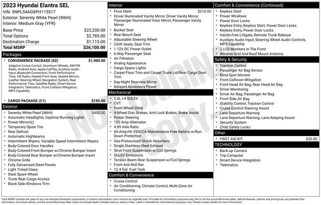 Used 2023 Hyundai Elantra SEL w/ Convenience Package FWD image 5