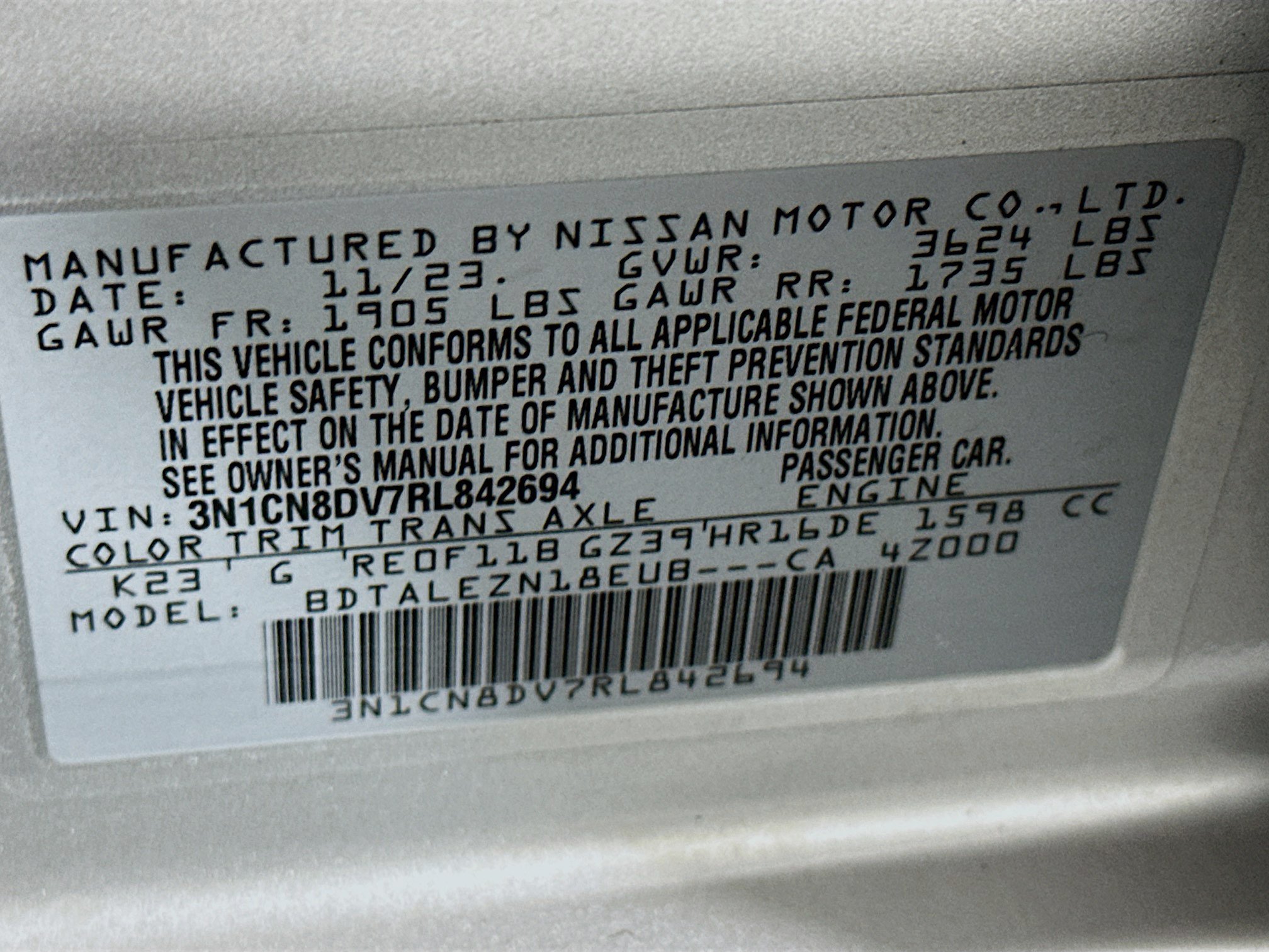 Used 2024 Nissan Versa S w/ Trunk Package FWD image 12