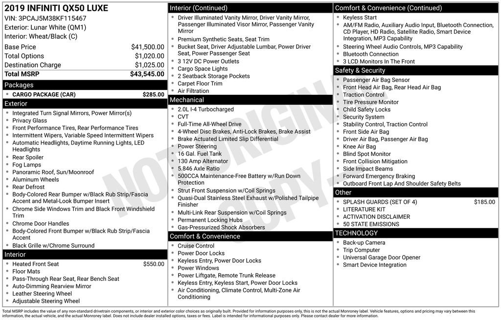 Used 2019 INFINITI QX50 Luxe w/ Cargo Package image 37