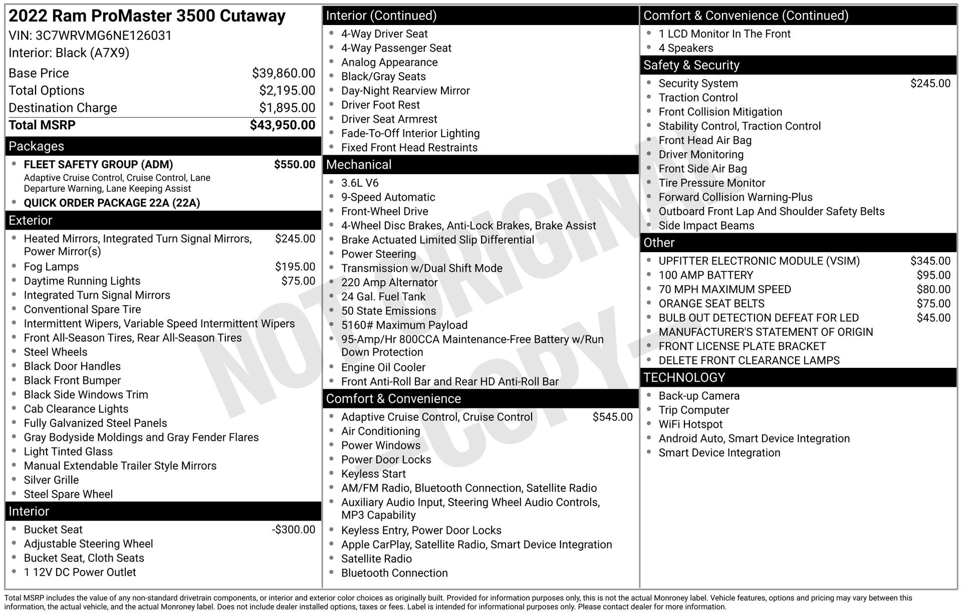 Used 2022 RAM ProMaster 3500 w/ Fleet Safety Group FWD image 34