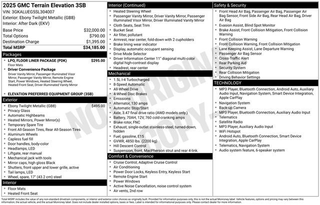 Certified 2025 GMC Terrain Elevation w/ LPO, Floor Liner Package AWD/4WD image 6
