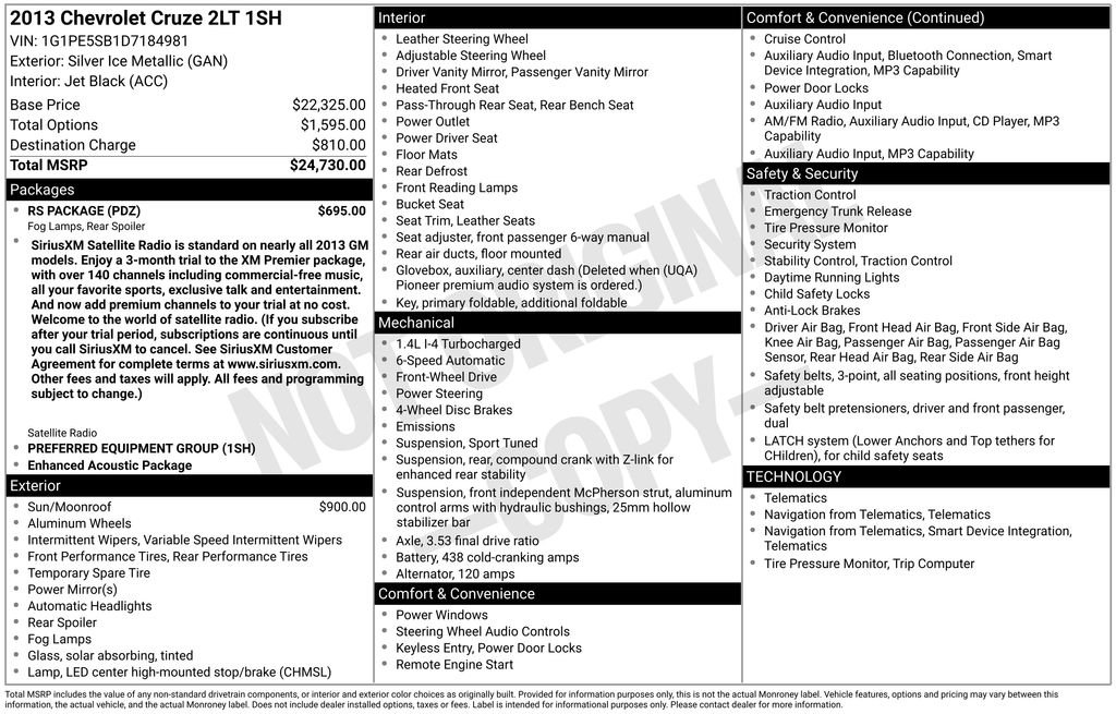 Used 2013 Chevrolet Cruze LT w/ RS Package image 11