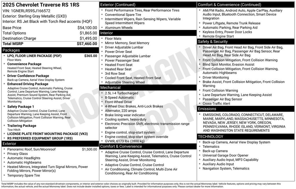 Certified 2025 Chevrolet Traverse RS w/ LPO, Floor Liner Package image 9