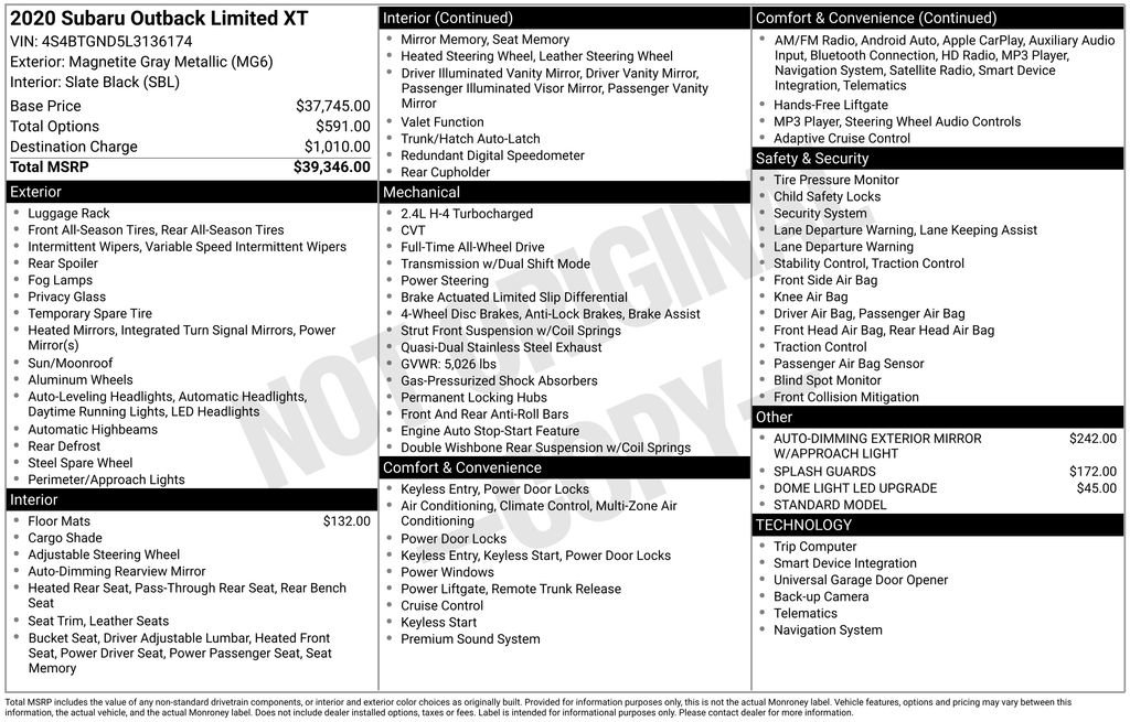 Used 2020 Subaru Outback Limited XT image 11