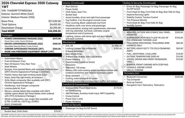 New 2026 Chevrolet Express 3500 w/ Power Convenience Package RWD image 5