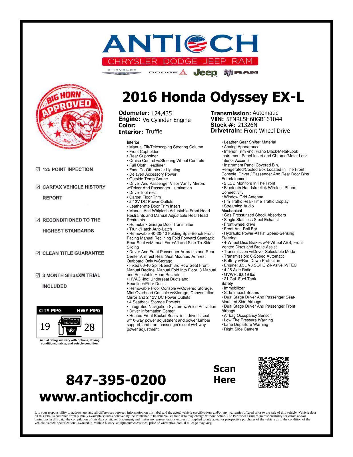 Used 2016 Honda Odyssey EX-L image 2