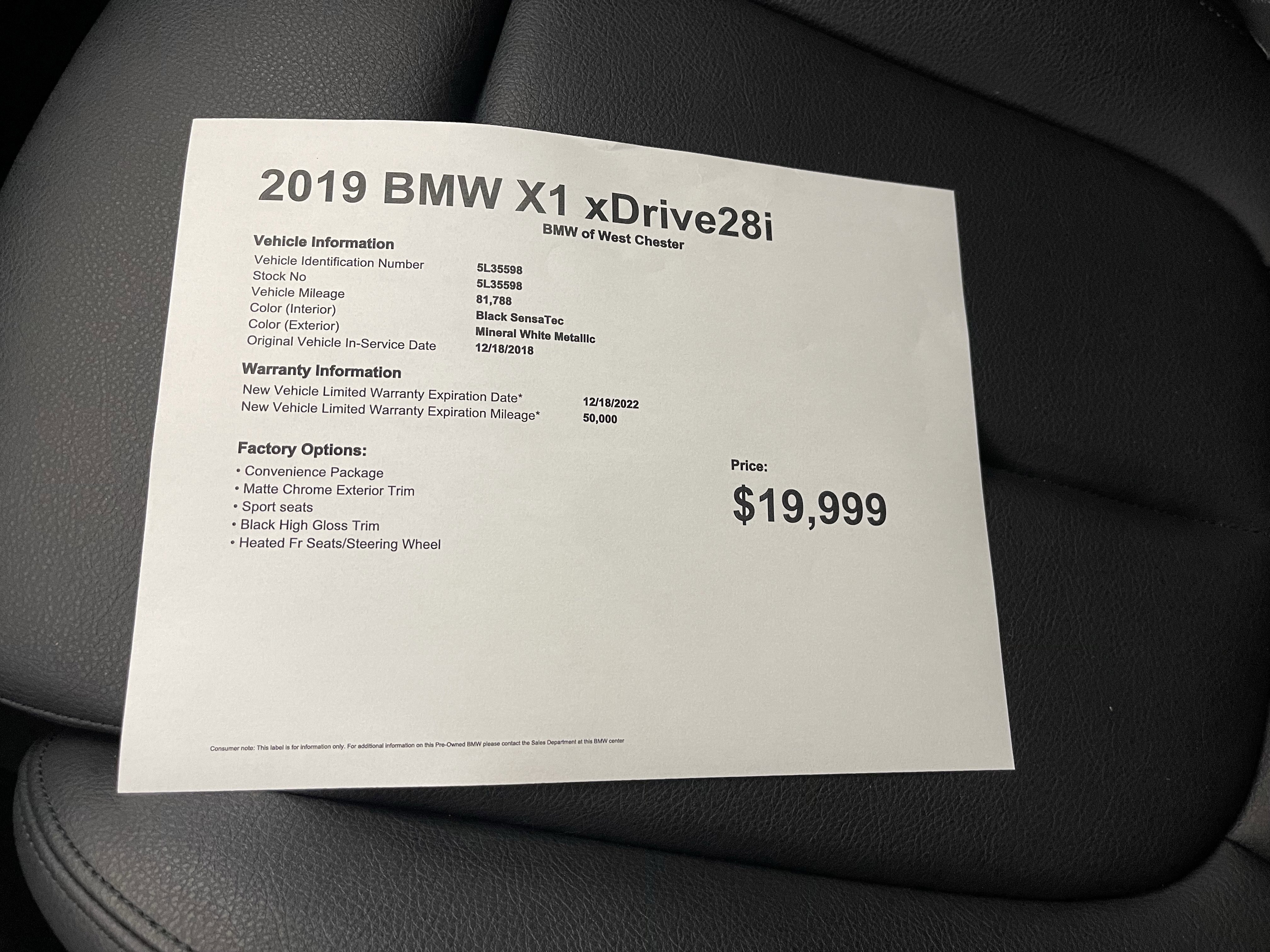Used 2019 BMW X1 xDrive28i w/ Convenience Package image 18