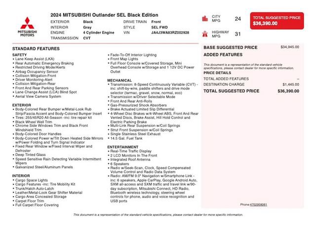 Used 2024 Mitsubishi Outlander SEL Black Edition FWD image 3