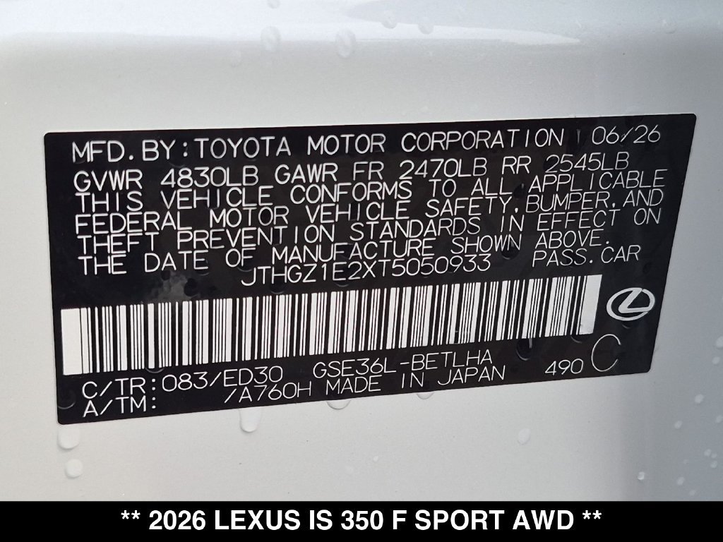 New 2026 Lexus IS 350 F Sport w/ Technology Package AWD/4WD image 19