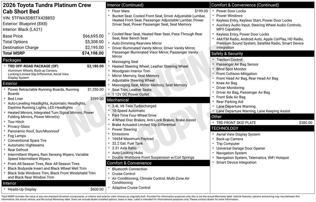 New 2026 Toyota Tundra Platinum w/ TRD Off-Road Package AWD/4WD image 7