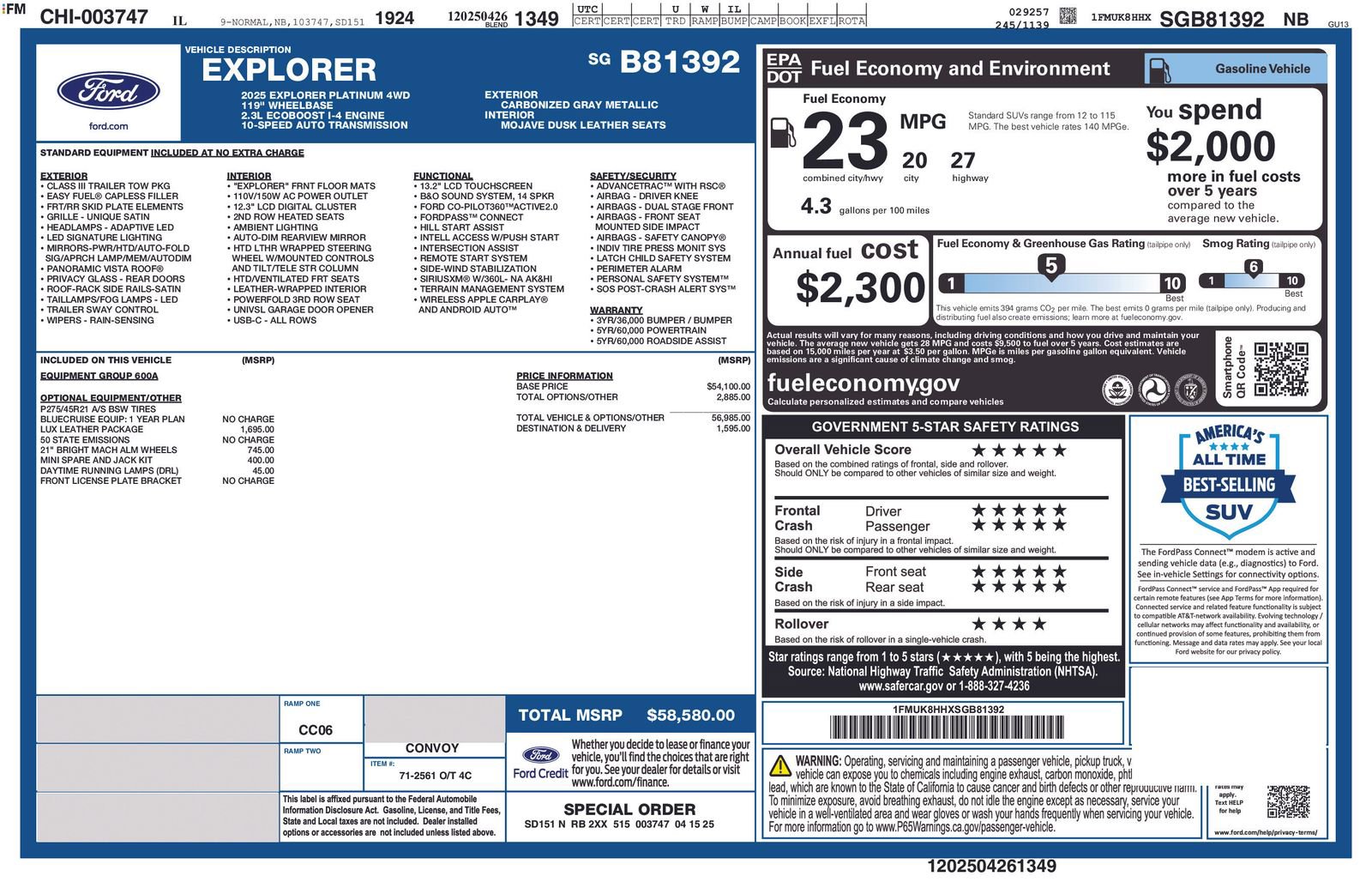 Used 2025 Ford Explorer Platinum w/ LUX Leather Package image 47